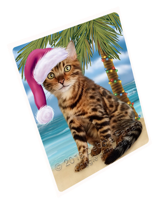Summertime Happy Holidays Christmas Bengal Cat on Tropical Island Beach Large Refrigerator / Dishwasher Magnet RMAG88086