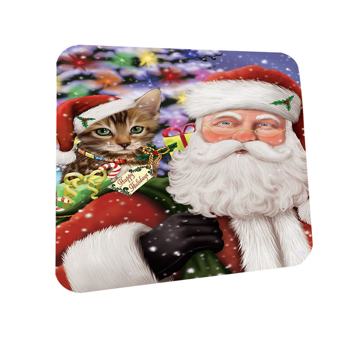 Santa Carrying Bengal Cat and Christmas Presents Coasters Set of 4 CST53629