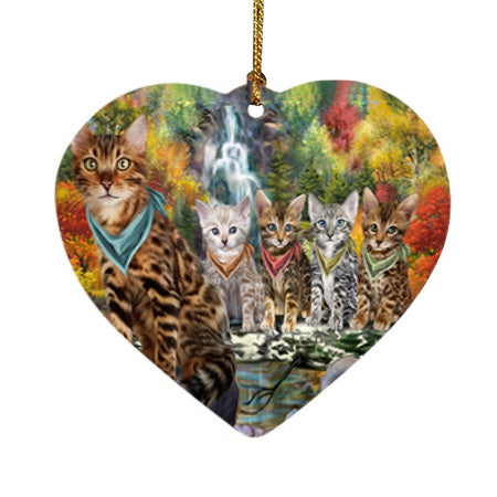 Scenic Waterfall Bengal Cats Heart Christmas Ornament HPOR51824