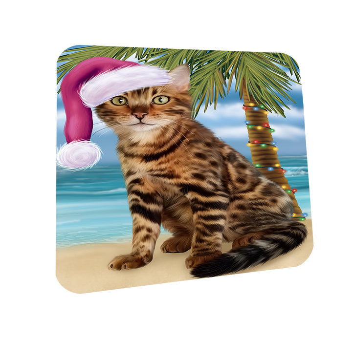 Summertime Happy Holidays Christmas Bengal Cat on Tropical Island Beach Coasters Set of 4 CST54364