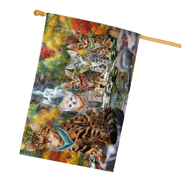 Scenic Waterfall Bengal Cats House Flag FLG51957