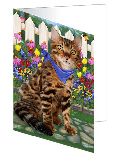 Spring Floral Bengal Cat Handmade Artwork Assorted Pets Greeting Cards and Note Cards with Envelopes for All Occasions and Holiday Seasons GCD60728