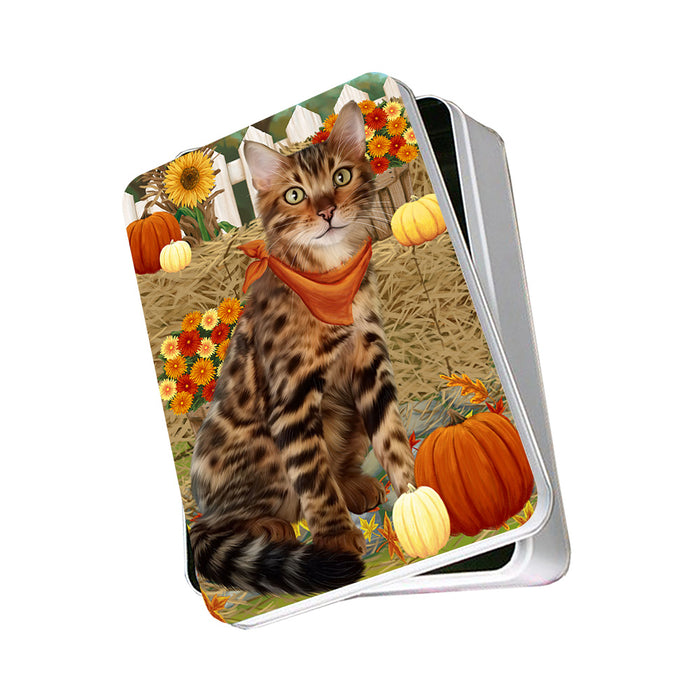 Fall Autumn Greeting Bengal Cat with Pumpkins Photo Storage Tin PITN52304