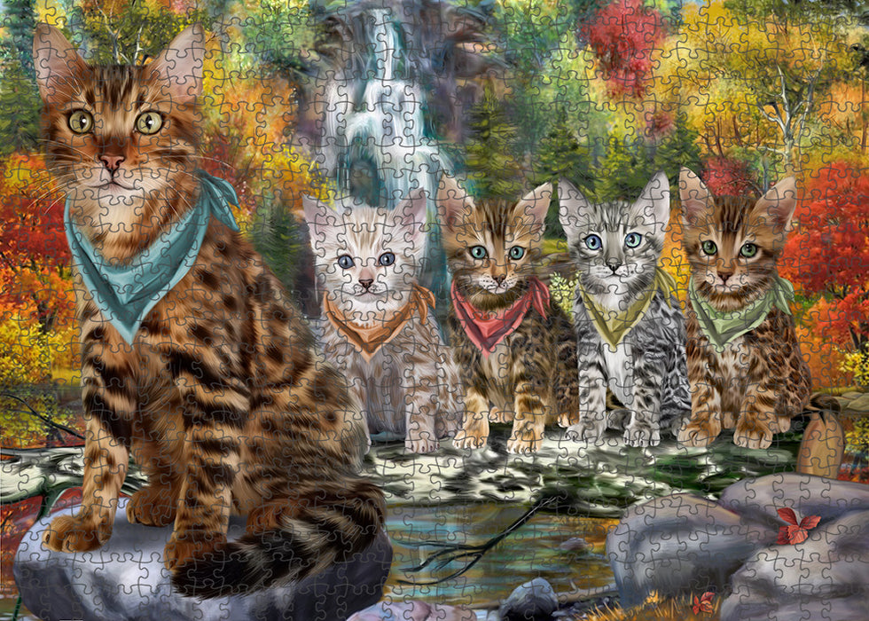Scenic Waterfall Bengal Cats Puzzle with Photo Tin PUZL59559