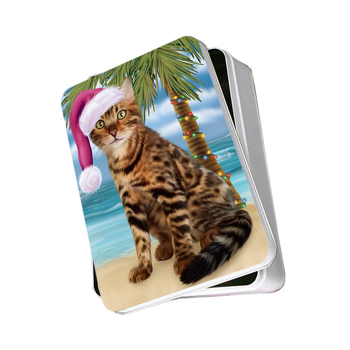 Summertime Happy Holidays Christmas Bengal Cat on Tropical Island Beach Photo Storage Tin PITN54349