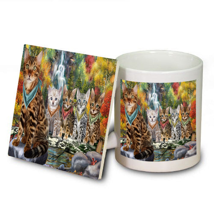 Scenic Waterfall Bengal Cats Mug and Coaster Set MUC51816