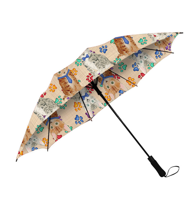 Rainbow Paw Print Bengal Cats Blue Semi-Automatic Foldable Umbrella