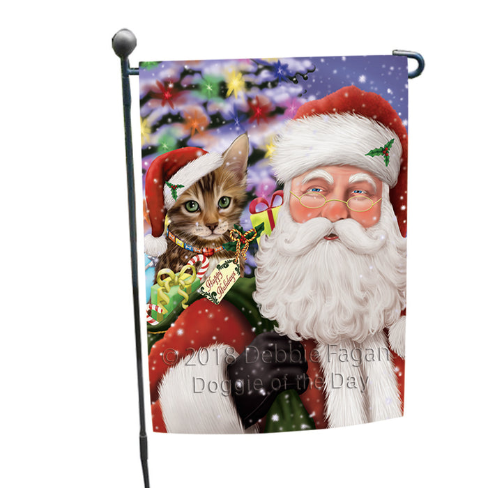 Santa Carrying Bengal Cat and Christmas Presents Garden Flag GFLG53733