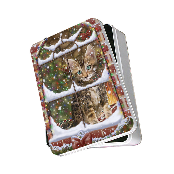 Please Come Home For Christmas Bengal Cat Sitting In Window Photo Storage Tin PITN57528