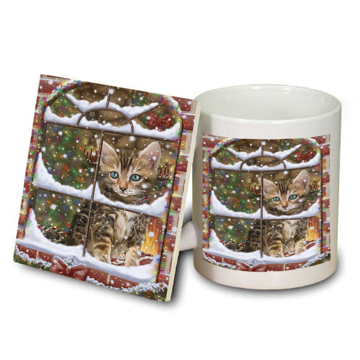 Please Come Home For Christmas Bengal Cat Sitting In Window Mug and Coaster Set MUC53606