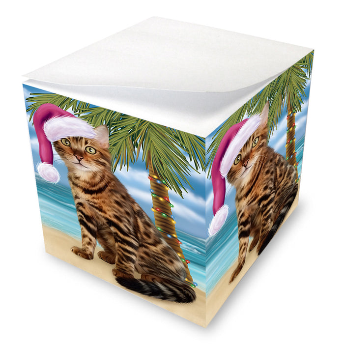 Summertime Happy Holidays Christmas Bengal Cat on Tropical Island Beach Note Cube NOC56052