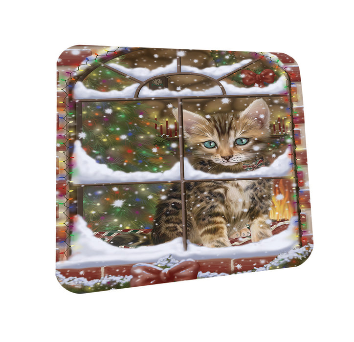Please Come Home For Christmas Bengal Cat Sitting In Window Coasters Set of 4 CST53572