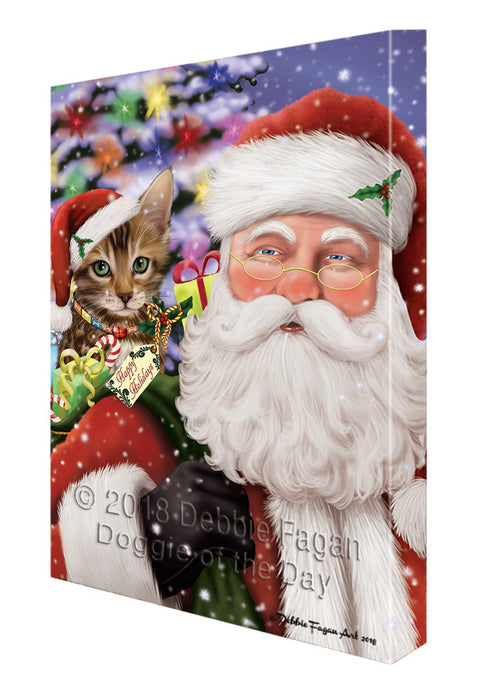 Santa Carrying Bengal Cat and Christmas Presents Canvas Print Wall Art Décor CVS100889