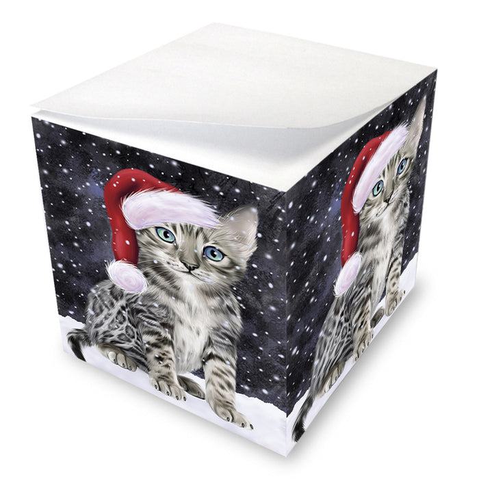 Let it Snow Christmas Holiday Bengal Cat Wearing Santa Hat Note Cube NOC55923