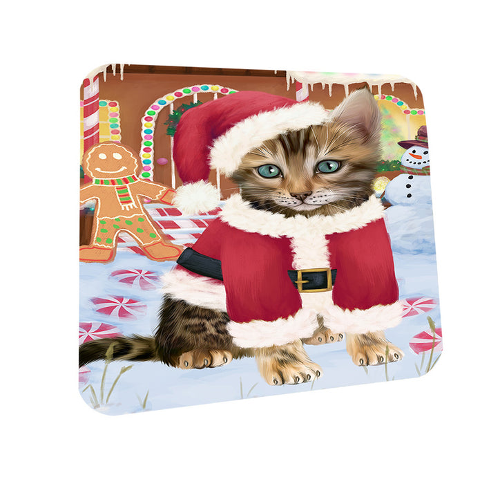 Christmas Gingerbread House Candyfest Bengal Cat Dog Coasters Set of 4 CST56131