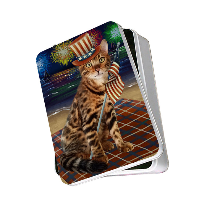 4th of July Independence Day Firework Bengal Cat Photo Storage Tin PITN52401
