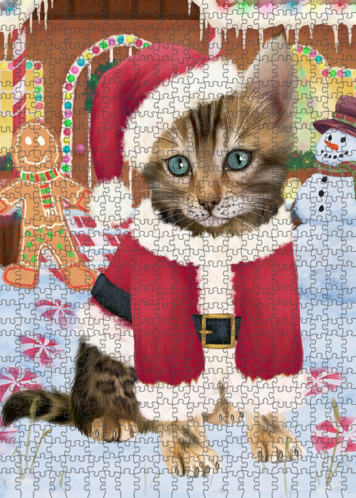Christmas Gingerbread House Candyfest Bengal Cat Dog Puzzle with Photo Tin PUZL92892