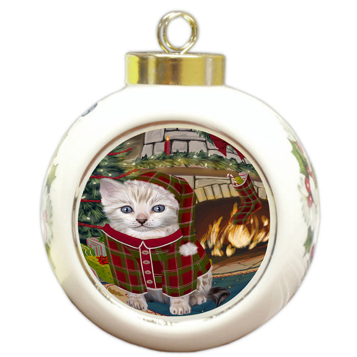 The Stocking was Hung Bengal Cat Round Ball Christmas Ornament RBPOR55556