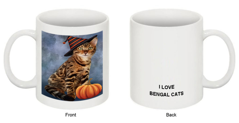 Happy Halloween Bengal Cat Wearing Witch Hat with Pumpkin Coffee Mug MUG50112