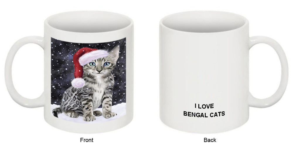 Let it Snow Christmas Holiday Bengal Cat Wearing Santa Hat Coffee Mug MUG49675