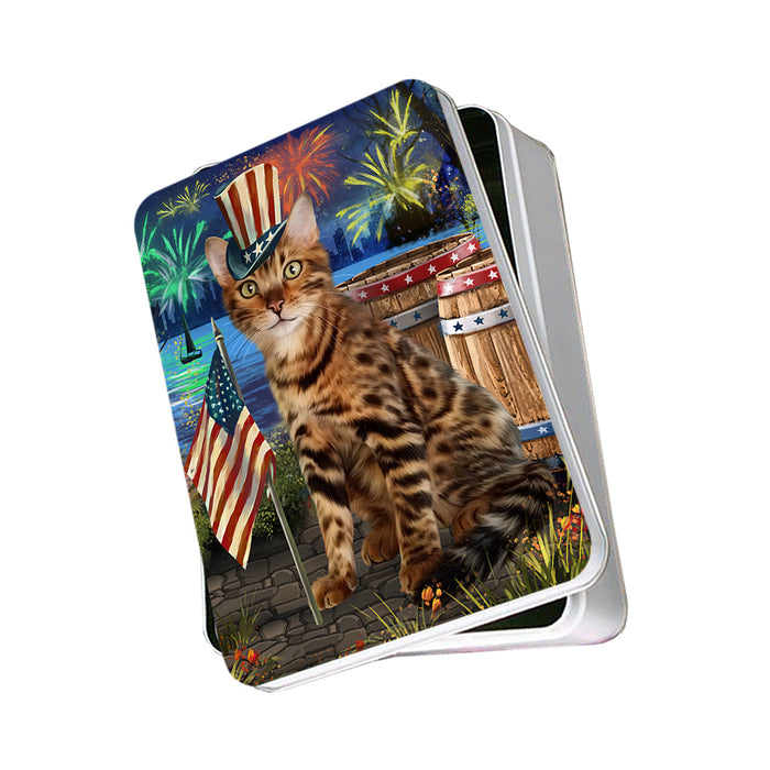 4th of July Independence Day Firework Bengal Cat Photo Storage Tin PITN53975
