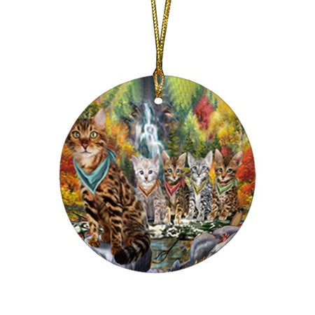 Scenic Waterfall Bengal Cats Round Flat Christmas Ornament RFPOR51815