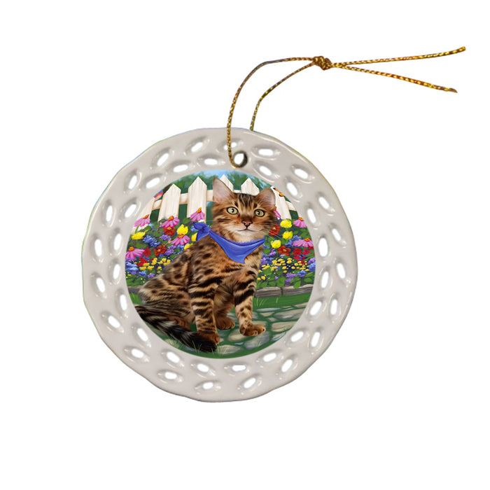 Spring Floral Bengal Cat Ceramic Doily Ornament DPOR52233