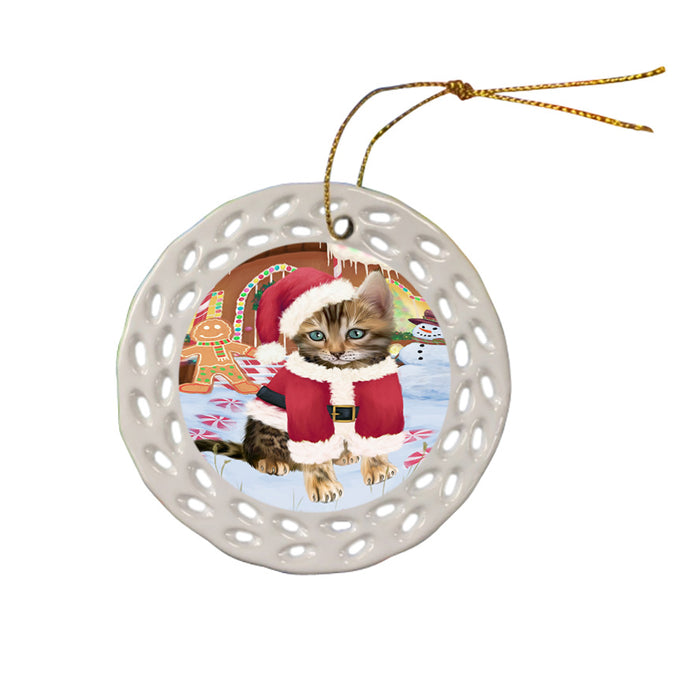 Christmas Gingerbread House Candyfest Bengal Cat Dog Ceramic Doily Ornament DPOR56529