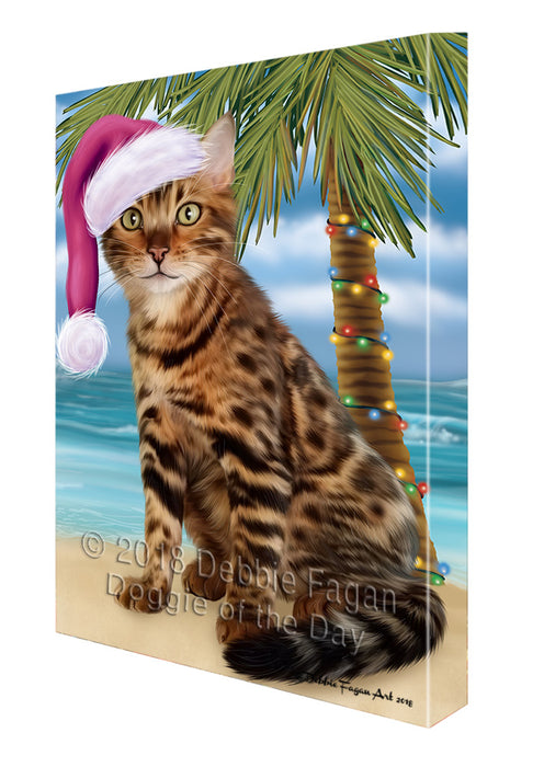 Summertime Happy Holidays Christmas Bengal Cat on Tropical Island Beach Canvas Print Wall Art Décor CVS108656
