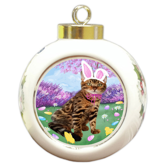 Easter Holiday Bengal Cat Round Ball Christmas Ornament RBPOR57274