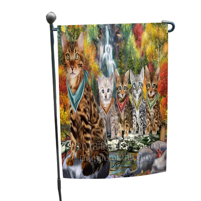 Scenic Waterfall Bengal Cats Garden Flag GFLG51821