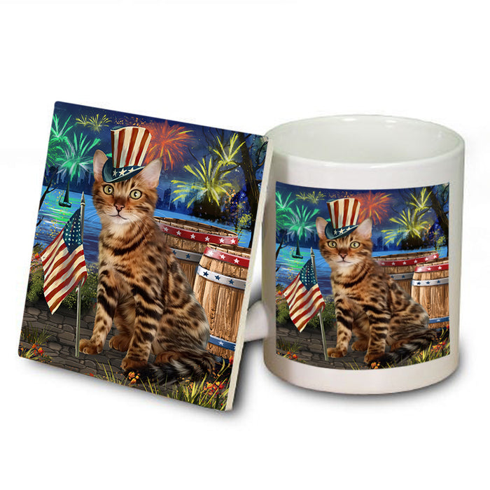 4th of July Independence Day Firework Bengal Cat Mug and Coaster Set MUC54024
