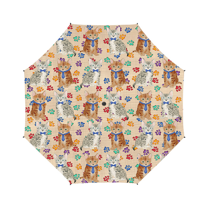 Rainbow Paw Print Bengal Cats Blue Semi-Automatic Foldable Umbrella