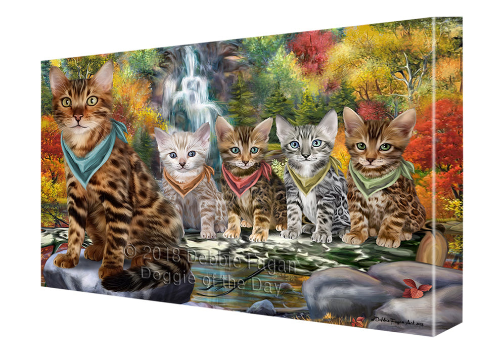 Scenic Waterfall Bengal Cats Canvas Print Wall Art Décor CVS83681