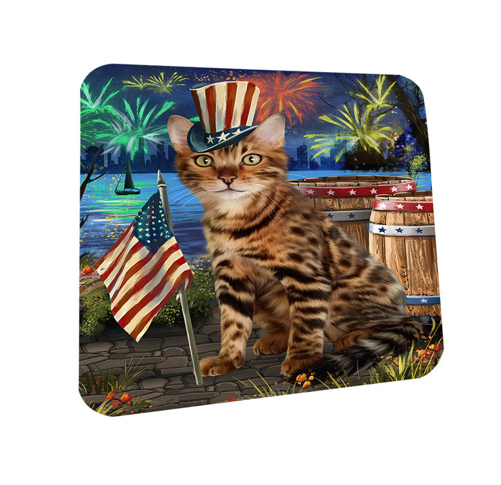 4th of July Independence Day Firework Bengal Cat Coasters Set of 4 CST53990