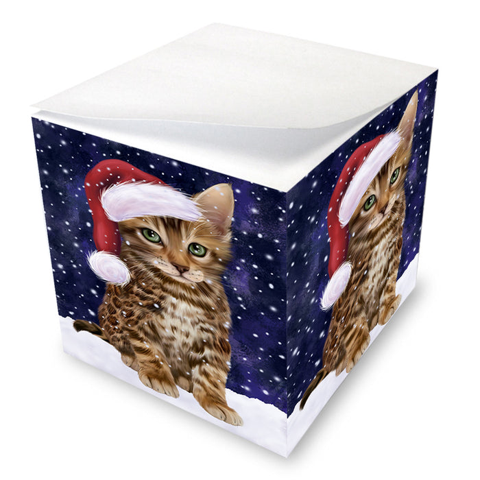 Let it Snow Christmas Holiday Bengal Cat Wearing Santa Hat Note Cube NOC55924