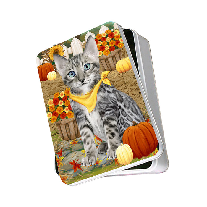 Fall Autumn Greeting Bengal Cat with Pumpkins Photo Storage Tin PITN52305