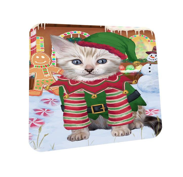 Christmas Gingerbread House Candyfest Bengal Cat Dog Coasters Set of 4 CST56132