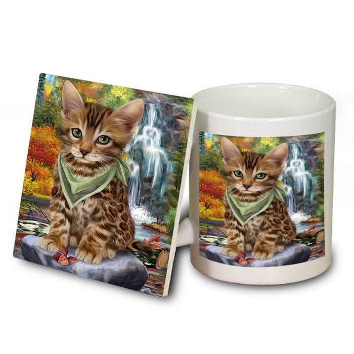 Scenic Waterfall Bengal Cat Mug and Coaster Set MUC51817