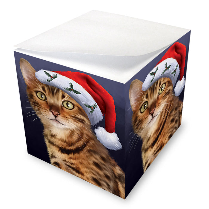 Christmas Holidays Bengal Cat Wearing Santa Hat Portrait Head Note Cube NOC55136