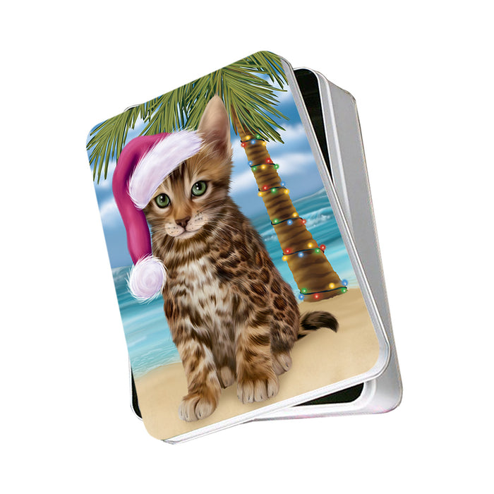 Summertime Happy Holidays Christmas Bengal Cat on Tropical Island Beach Photo Storage Tin PITN54350