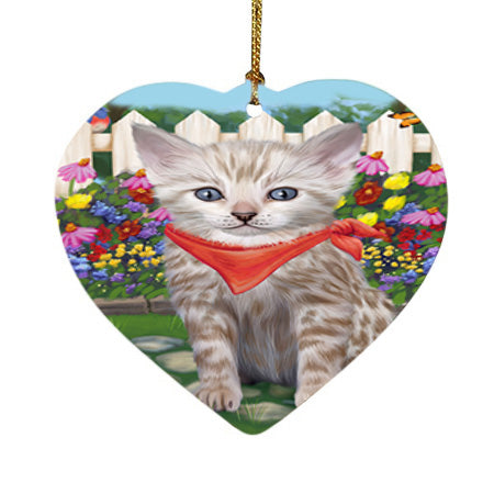 Spring Floral Bengal Cat Heart Christmas Ornament HPOR52234