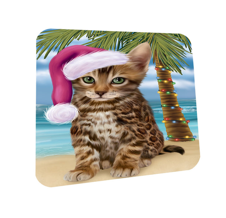 Summertime Happy Holidays Christmas Bengal Cat on Tropical Island Beach Coasters Set of 4 CST54365