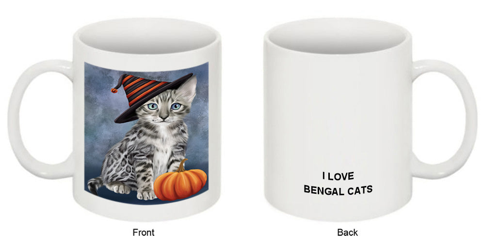 Happy Halloween Bengal Cat Wearing Witch Hat with Pumpkin Coffee Mug MUG50113