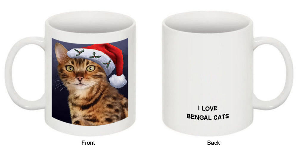 Christmas Holidays Bengal Cat Wearing Santa Hat Portrait Head Coffee Mug MUG48888