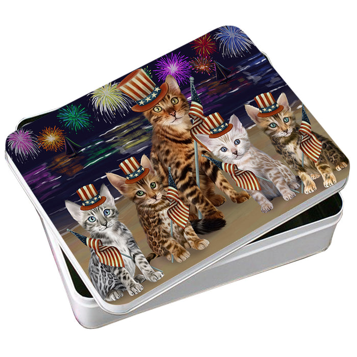 4th of July Independence Day Firework Bengal Cats Photo Storage Tin PITN52064
