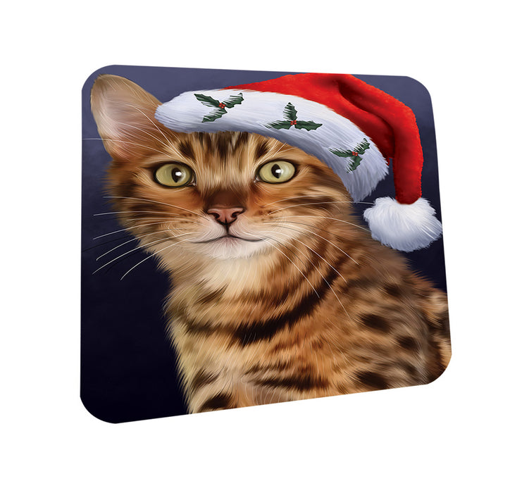Christmas Holidays Bengal Cat Wearing Santa Hat Portrait Head Coasters Set of 4 CST53448