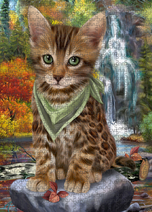 Scenic Waterfall Bengal Cat Puzzle with Photo Tin PUZL59562