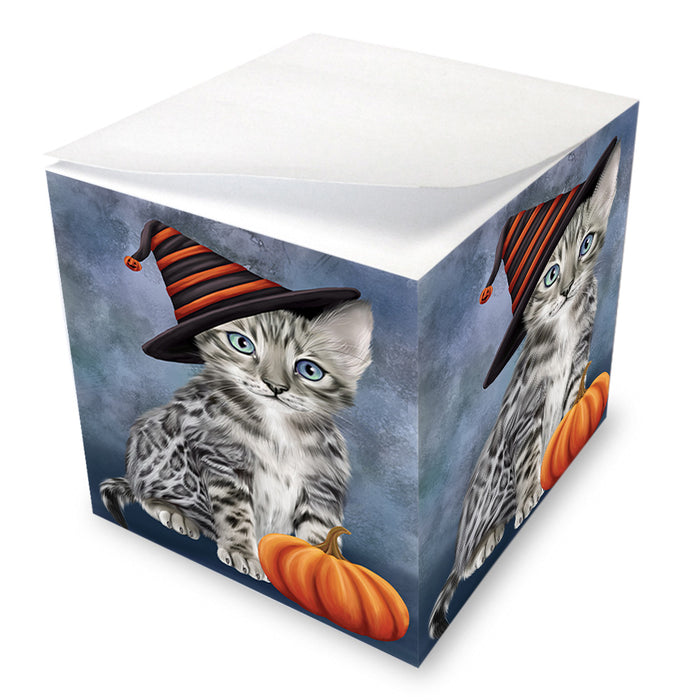 Happy Halloween Bengal Cat Wearing Witch Hat with Pumpkin Note Cube NOC56361
