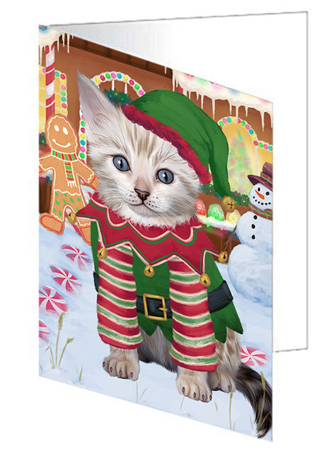 Christmas Gingerbread House Candyfest Bengal Cat Dog Handmade Artwork Assorted Pets Greeting Cards and Note Cards with Envelopes for All Occasions and Holiday Seasons GCD73037